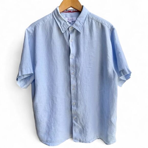 Retro Vintage Y2K LeClub Linen Short Sleeve Button Up Casual Summer Shirt - Picture 2 of 15